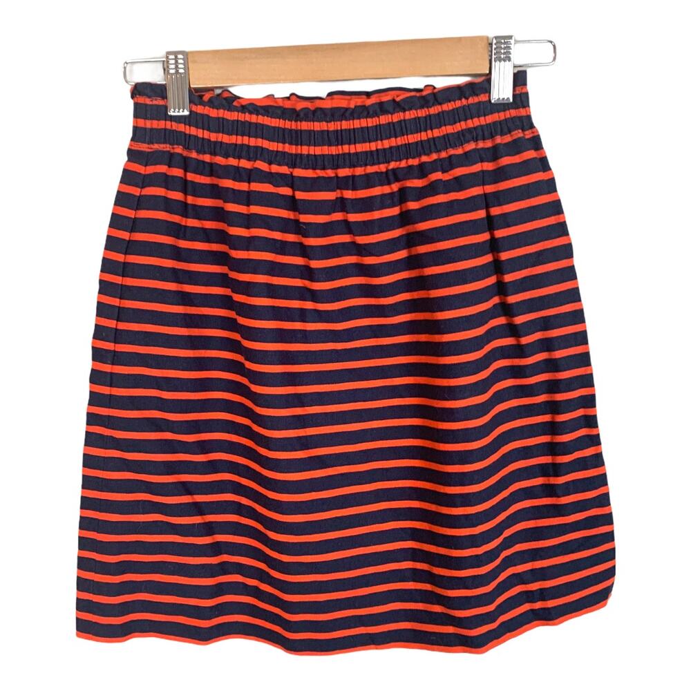 J. Crew Red Navy Blue Stripe Linen Cotton Pull On Sidewalk Skirt 00 XXS Nautical